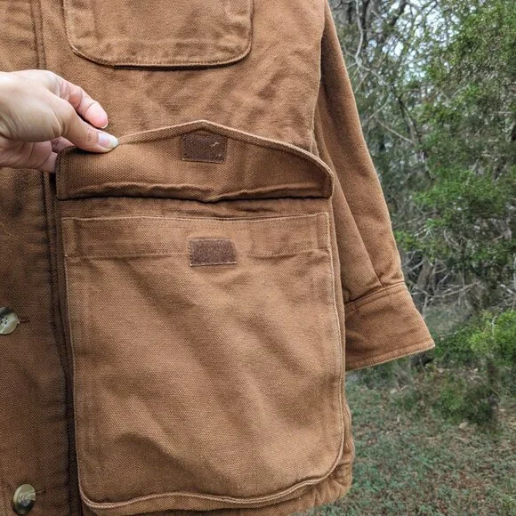 Vintage Barn Chore Jacket Men Large Canvas Leather Collar Farm Work Coat Quilted - Picture 6 of 16